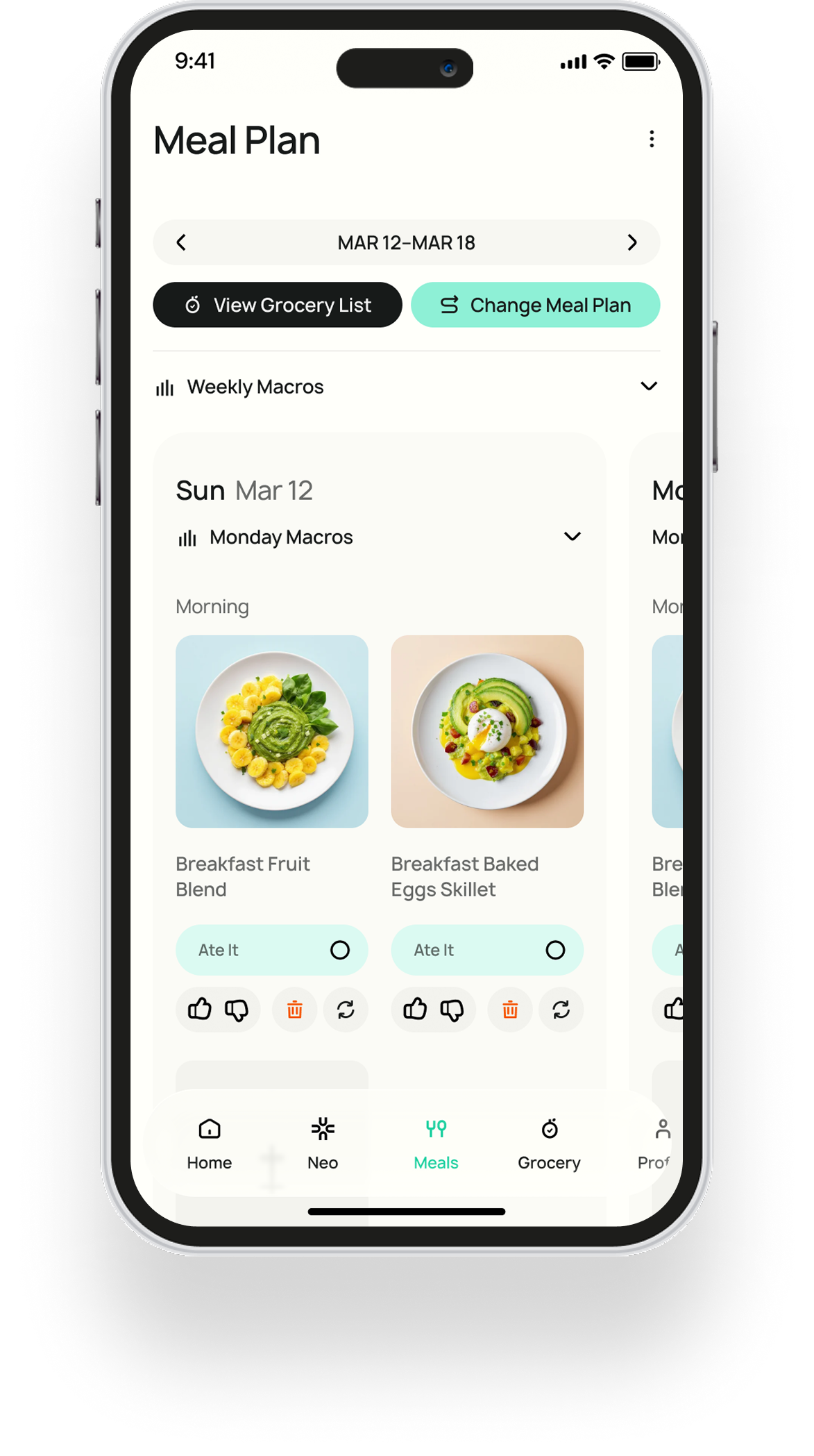 Neo Meal Plan feature